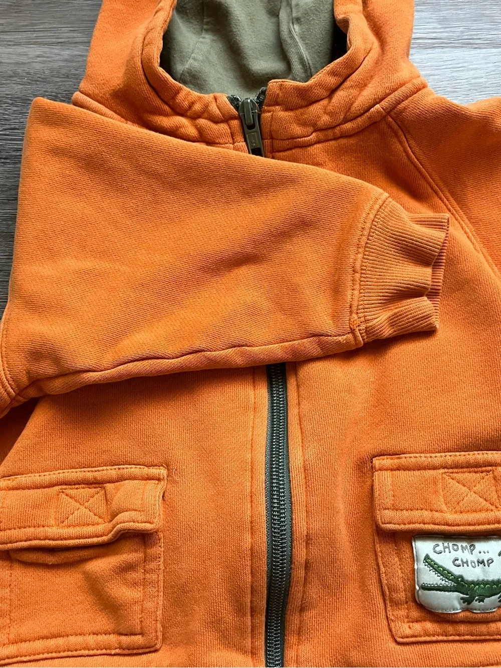Gymboree Orange Hooded Zip-Up Jacket with Green Lining